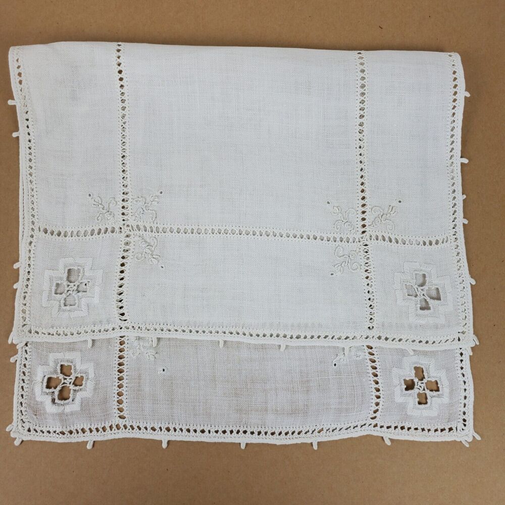 Vintage Embroidery w/ Cutouts Dresser Doily Ivory Approx 17.5x11.5 Inch